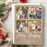 Cartão De Festividades Caligrafia Moderna Kraft de Natal 4 Fotos<br><div class="desc">Cartão de Férias da Família Kraft Foto Feliz Natal 4</div>