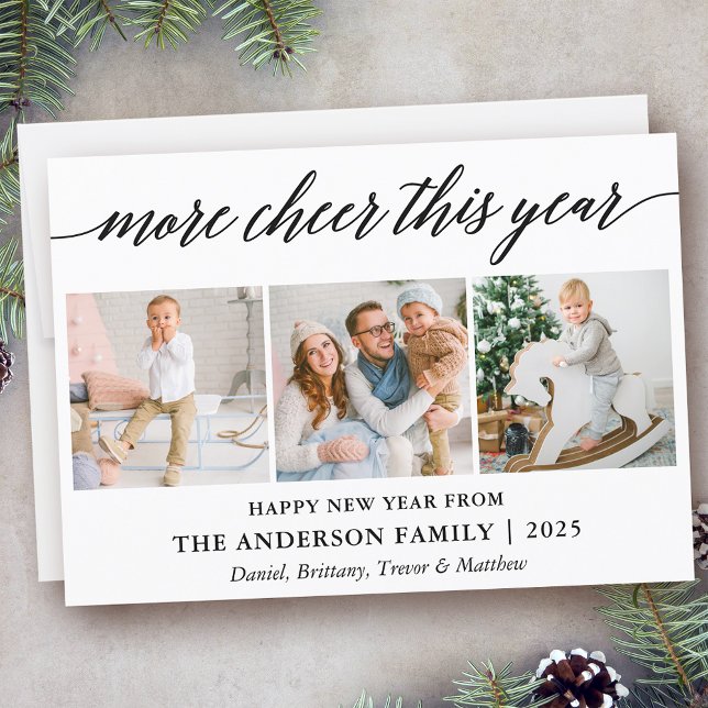 Cartão De Festividades Caligrafia Moderna Mais Saúde Este Ano 3 Foto (Customize to add text to back of card.)