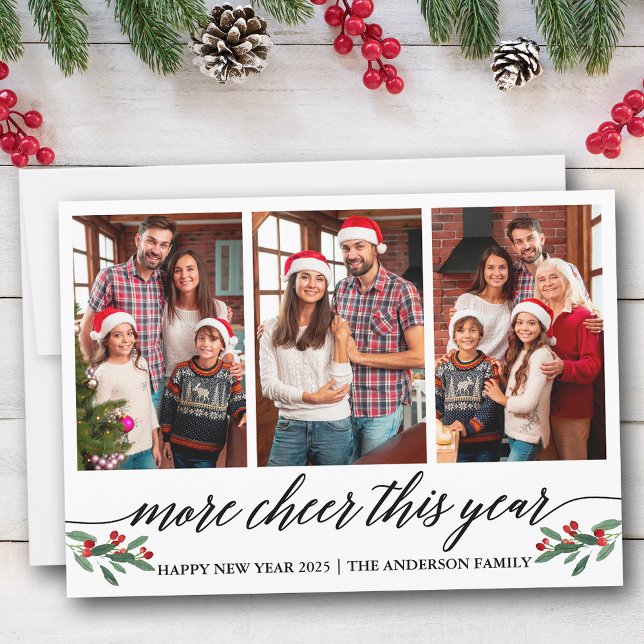 Cartão De Festividades Caligrafia Moderna Mais Saúde Este Ano 3 Foto (Customize to add text to back of card.)