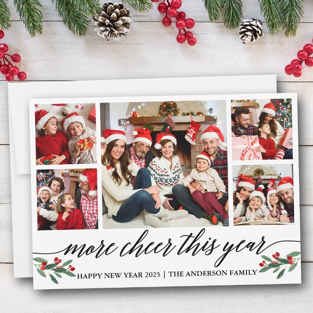 Cartão De Festividades Caligrafia Moderna Mais Saúde Este Ano 5 Foto (Customize to add text to back of card.)