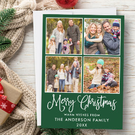 Cartão De Festividades Caligrafia moderna Natal 4 Fotografias Verde