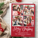 Cartão De Festividades Caligrafia moderna Natal 4 Fotos Vermelhas<br><div class="desc">Placa de Férias do Moderno Roteiro de Caligrafia Feliz Natal 4 - Red</div>