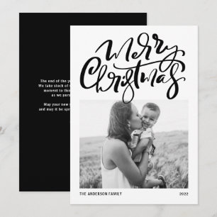 Cartão De Festividades Caligrafia Moderna Preta Foto Feliz Natal