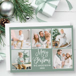 Cartão De Festividades Caligrafia moderna - Sábio Verde 5 Foto Natal<br><div class="desc">Placa de Feriado de Colagem Fotográfica de Natal Merry 5 - Sage Green Background</div>