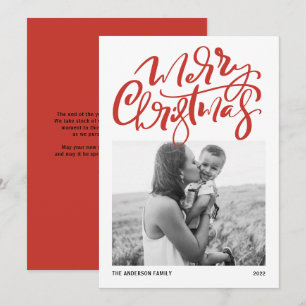 Cartão De Festividades Caligrafia Moderna Vermelho Foto Feliz Natal