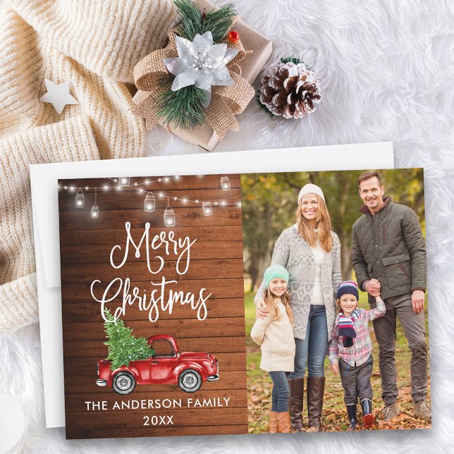 Cartão De Festividades Caligrafia natalícia Caminhão Madeira Jar Luzes (Customize to add text to back of card.)