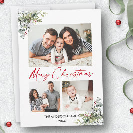 Cartão De Festividades Caligrafia Red Ink 3 Foto Greenery Berries