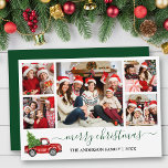 Cartão De Festividades Caligrafia Red Truck 5 Fotografia Verde<br><div class="desc">A Carta de Natal Merry para Colagem Fotográfica da Família Fotográfica do Script de Caligrafia Moderno 5 inclui Watercolor Vintage Red Truck with Tree - Forest Green Script</div>