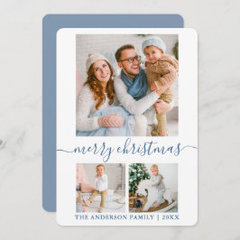 Cartão De Festividades Caligrafia Script 3 Foto Dusty Blue Natal