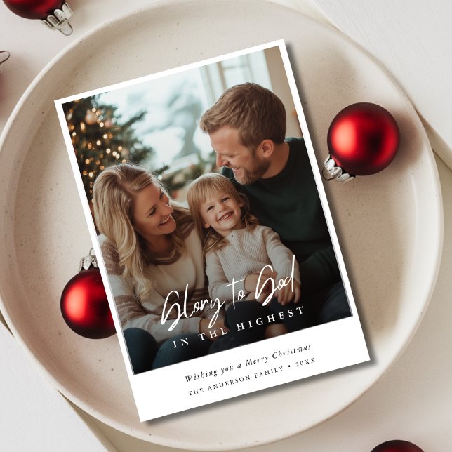 Cartão De Festividades Caligrafia Sobrepor Foto Glória a Deus Natal (Criador carregado)