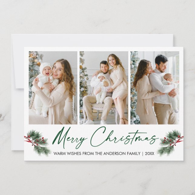 Cartão De Festividades Caligrafia Tinta Verde Caneta Pinheiros com Aquare (Frente)