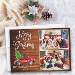 Cartão De Festividades Caligrafia Vintage Truck 2 Photo Wood<br><div class="desc">Carta De Férias Moderna - Cartão de Férias Feliz Natal 2 - Caminhão Vermelho Vintage Vintage com Árvore de Natal - Madeira russa do país</div>