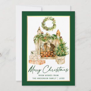 Cartão De Festividades Calligrafia Ink Watercolor Quadro Dourado de Natal
