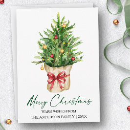 Cartão De Festividades Calligraphy Ink Watercolor Pine Christmas Red Bow