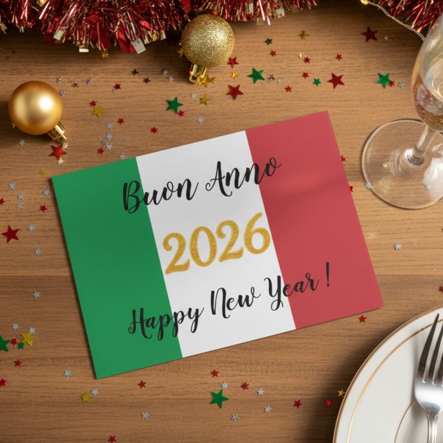 Cartão De Festividades Calligraphy Italian Flag 2026 (Criador carregado)