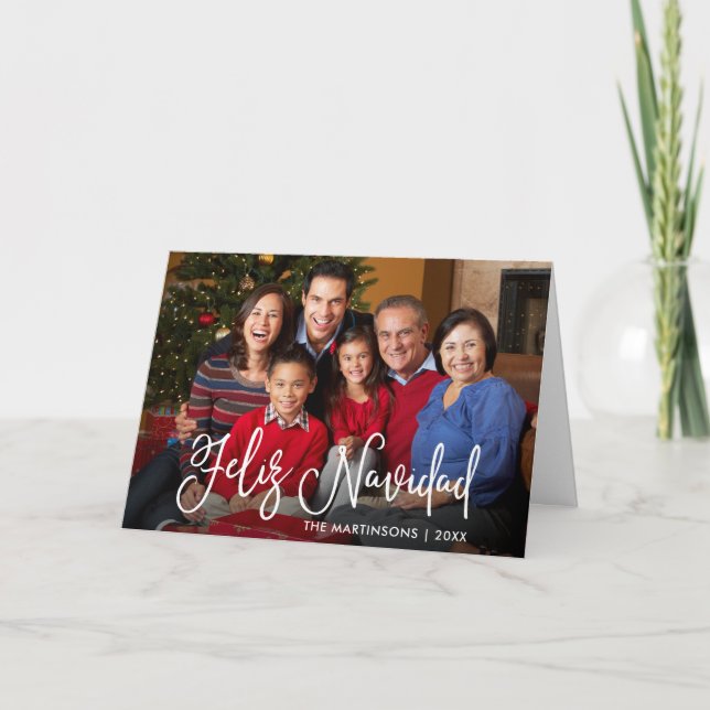 Cartão De Festividades Calligraphy Script Feliz Navidad Photo Fold (Frente)