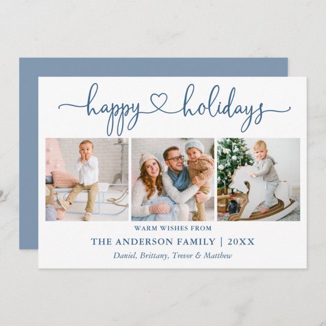 Cartão De Festividades Calliografia Coração 3 Foto Dusty Blue (Frente/Verso)