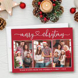 Cartão De Festividades Calliografia Coração 3 Foto Vermelha Feliz Natal