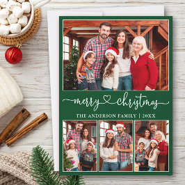 Cartão De Festividades Calliografia Coração 4 Foto Feliz Natal Verde