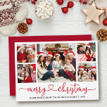 Cartão De Festividades Calliografia Coração 5 Foto Vermelho Natal<br><div class="desc">Cartão de Natal Feliz para a Colagem Fotográfica da Família Fotográfica do Coração de Caligrafia Moderna - Script Vermelho</div>