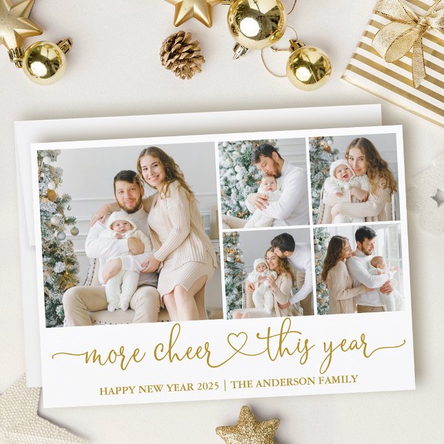 Cartão De Festividades Calliografia Coração Mais Animado 5 Fotos Douradas (Customize to add text to back of card.)