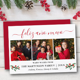 Cartão De Festividades Calliografia Feliz Ano Nuevo 3 Foto Red Holly
