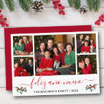Cartão De Festividades Calliografia Feliz Ano Nuevo 5 Foto Red Holly<br><div class="desc">A Placa de Feliz ano novo do Programa de Caligrafia Moderna 5 Fotografia da Família Feliz Ano Nuevo inclui Watercolor Christmas Holly Berries - Red Script</div>
