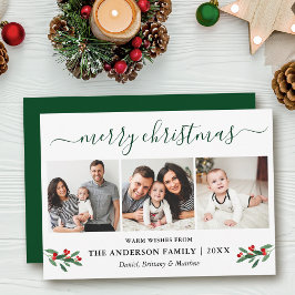 Cartão De Festividades Calliografia Feliz Natal Holly 3 Foto Verde