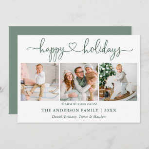 Cartão De Festividades Calliografia Heart 3 Photo Sage Green