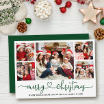 Cartão De Festividades Calliografia Heart 5 Photo Christmas Green<br><div class="desc">Cartões de Natal Feliz para a Colagem Fotográfica da Família Fotográfica de Script de Coração da Caligrafia Moderna - Script Verde</div>