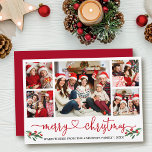 Cartão De Festividades Calliografia Heart Christmas Holly 5 Photo Red<br><div class="desc">Placa de Feriado de Foto Feliz Natal 5 - Script de Coração de Caligrafia Moderna inclui Berries Red Holly - Script Vermelho</div>