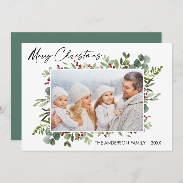 Cartão De Festividades Calliografia Script Watercolor Berries (Frente/Verso)