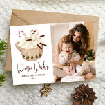 Cartão De Festividades Calor Quente Deseja Foto De Cacau Quente<br><div class="desc">Um cartão de Natal bonito, com ilustração de um boneco de neve marshmallow sentado em cima de uma xícara de cacau quente com uma cana doce. "Desejos Quentes", ou uma saudação de sua escolha, é exibida em uma escrita manuscrita marrom. Personalize a frente do cartão de Natal de desejos aquecidos...</div>