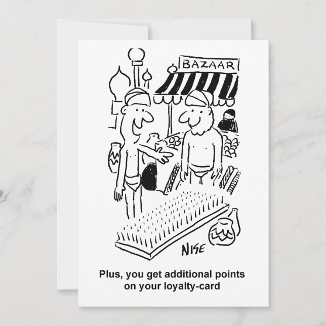 Cartão De Festividades Cama de Unhas num Cartoon Bazar (Frente)