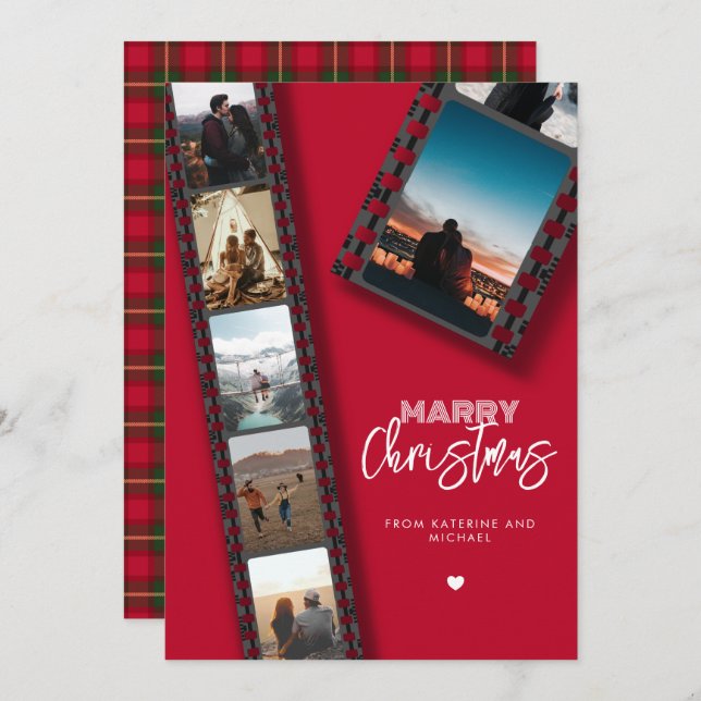 Cartão De Festividades Câmara de Natal Merry Roll 6 Foto Colagem (Frente/Verso)