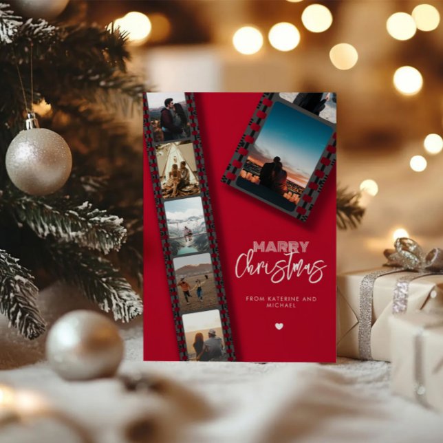 Cartão De Festividades Câmara de Natal Merry Roll 6 Foto Colagem (Criador carregado)