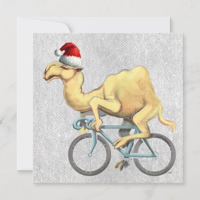 Cartão De Festividades Camel Dirigindo Bicicleta em Santa Hat (Frente)