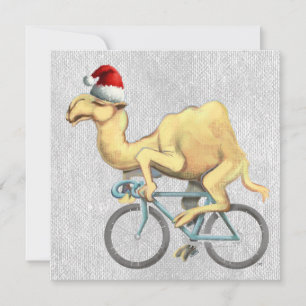 Cartão De Festividades Camel Dirigindo Bicicleta em Santa Hat