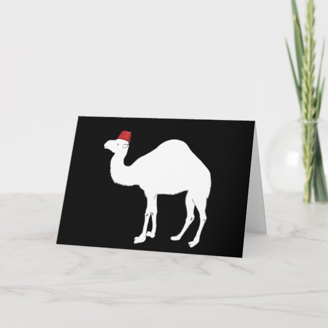 Cartão De Festividades Camel Vestindo Um Fez (Frente)