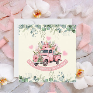 Cartão De Festividades Caminhão Cor-de-Rosa Fofo de Flores Dia das Mães P