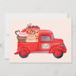Cartão De Festividades Caminhão de Aquarela Vermelha do dia de os namorad