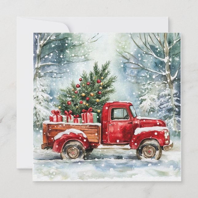 Cartão De Festividades Caminhão de Carregando da Árvore de Natal (Frente)