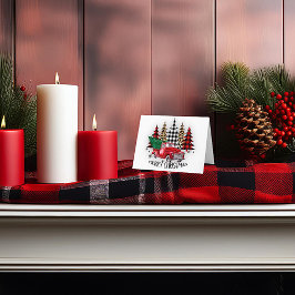 Cartão De Festividades Caminhão de Natal feliz e árvores