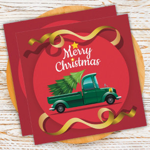 Cartão De Festividades Caminhão de Natal Verde Vintage