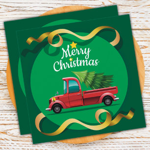 Cartão De Festividades Caminhão de Natal Vermelho Vintage