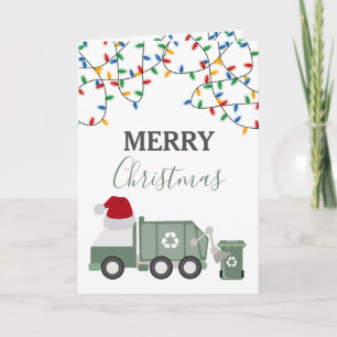 Cartão De Festividades Caminhão de reciclagem de Natal com chapéu de Papa