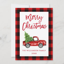 Cartão De Festividades Caminhão de Vintagem do Escovo de Natal da Xadrez 