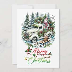 Cartão De Festividades Caminhão Festivo Entrega de Natal ao Estilo Anti