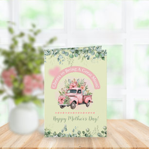 Cartão De Festividades Caminhão Flor Vintage Rosa Fofo Dia das Mães