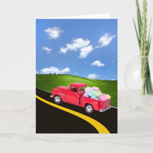 Cartão De Festividades Caminhão Retro Vermelho com Namorados Cardíaco